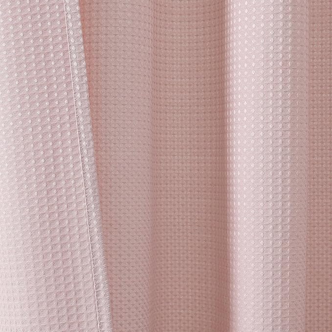 OVZME Extra Long Shower Curtain Set- 96 Inch Long Waffle Weave Heavy Duty Fabric Shower Curtains for Bathroom, Luxury Heavy Duty Thick Cloth Shower Curtain with 12 Plastic Hooks, 72x96, Blush Pink