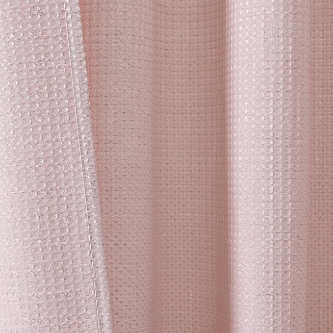 Long Fabric Shower Curtain Set, Waffle Textured Shower Curtain for Bathroom - Weight 230GSM Heavy Duty Hotel Spa Luxury Bath Curtain Set with 12 Plastic Hooks, 72x78, Blush Pink