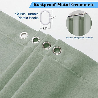 Zora 96 Inch Shower Curtain Set with 12 Plastic Hooks, Plain Fabric Sage Green Shower Curtain for Bathroom - Extra Long Shower Curtain, Water Resistance, Machine Washable Soft Cloth, 72WX96L
