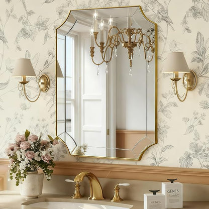 Scalloped Mirror for Bathroom, 22x30 Inch Brushed Gold | Rust-Proof Stainless Steel Thin Frame, Unique Segmented Glass Pieces Design, Wall-Mounted Vertical/Horizontal