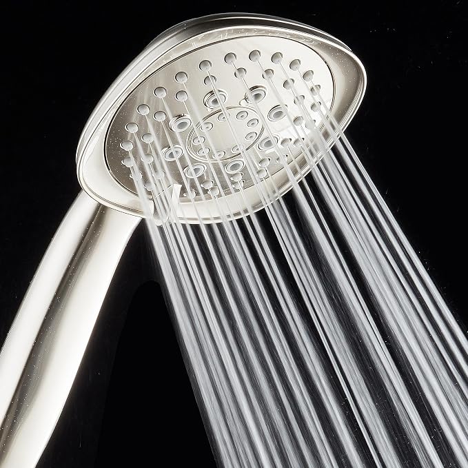 AquaDance, Satin Nickel Luxury Square 6-setting High-Pressure Hand Extra-Long 72" Stainless Steel Hose, Bracket, Solid Brass Fittings, Finish. Premium Handheld Shower Head from Top American