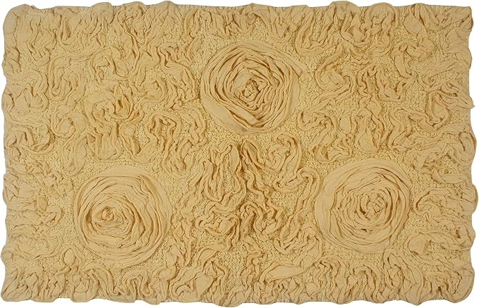 Home Weavers Bell Flower Collection 100% Cotton Tufted Bath Rugs, Extra Soft and Absorbent Bath Rugs, Non-Slip Bath Mats, Machine Washable, Bath Mats for Bathroom Floor, 21"x34" Rectangle, Yellow