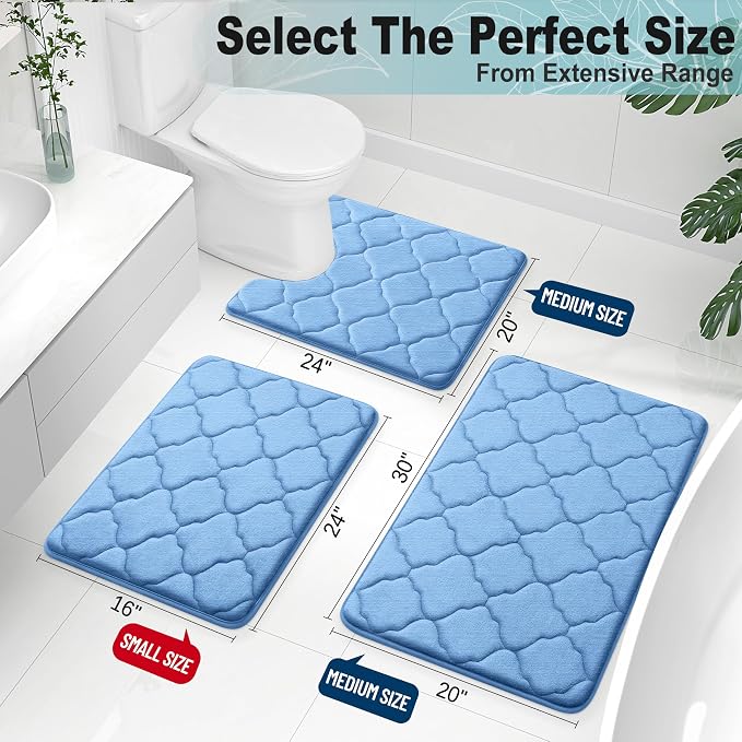 OLANLY Memory Foam Bath Mat Rug 30x20, Ultra Soft and Absorbent Bathroom Rugs, Non-Slip, Comfortable, Machine Washable Bath Carpet for Bathroom Floor, Tub, Shower and Home Decor Accessories, Blue