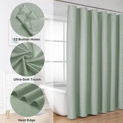 OVZME Berry Sage Green Extra Long Shower Curtain 72 x 84 Inch, 3D Embossed Textured Fabric Shower Curtain for Bathroom, Hotel Spa Bathroom Curtains, Water Repellent Machine Washable