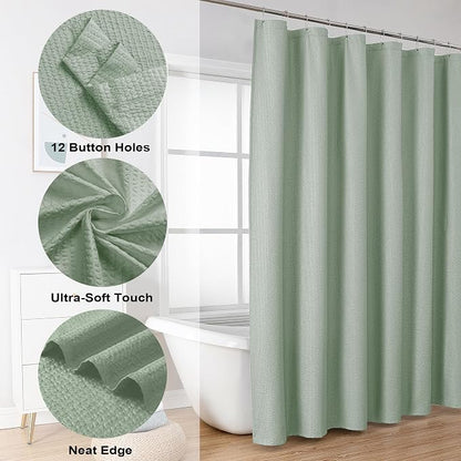 Berry Sage Green Shower Curtain - 3D Embossed Textured Shower Curtains for Bathroom, Boho Waffle Green Shower Curtains, Luxury Hotel Cloth Bath Curtain for Bathroom, 72Wx72H, Sage Green