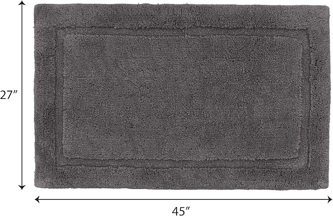Jean Pierre New York Lydia Border 100% Cotton Bath Mat - Non-Slip Bath Rug - Charcoal - 27"x45"
