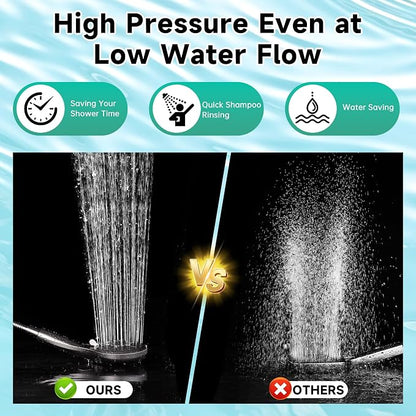 BRIGHT SHOWERS High Pressure Shower Head with Handheld, 9 Spray Settings Showerhead Built in Power Wash to Clean Tub and Pets, Extra Long 69" Hose, Adjustable Bracket, Brushed Nickel