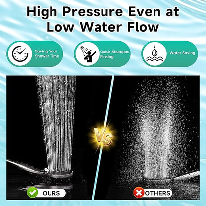 BRIGHT SHOWERS High Pressure Shower Head with Handheld, 9 Spray Settings Showerhead Built in Power Wash to Clean Tub and Pets, Extra Long 69" Hose, Adjustable Bracket, Brushed Nickel