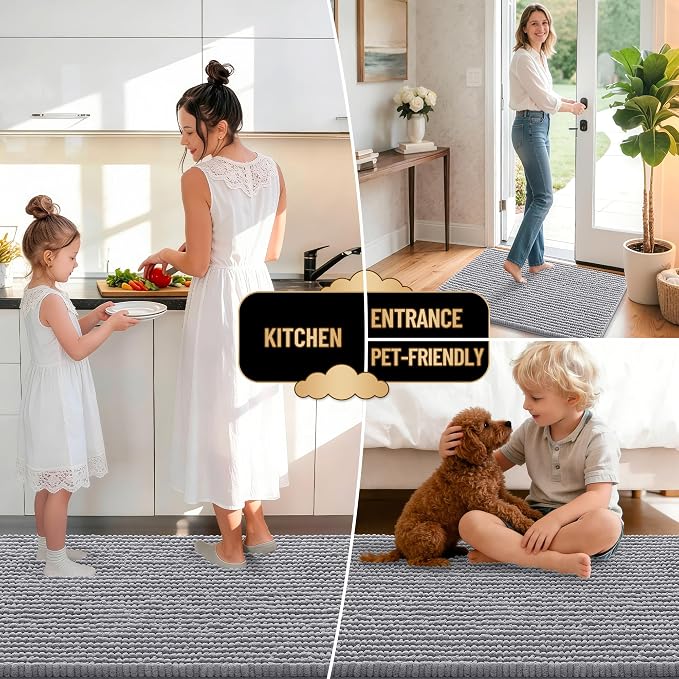 OLANLY Thick Chenille Bathroom Runner Rugs 59x20, Absorbent Bath Mat, Grey | Soft Bath Rugs, Rubber Backing, Machine Wash Dry, Bath Mats for Bathroom, Tub and Shower, Home Decor Accessories