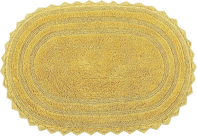 Better Trends Lilly Crochet 20x32 Oval Bath Rugs & Reversible Bath Rugs, Bath mats for Bathroom, Luxurious 100% Cotton Bath Rug & Water Absorbent Bathroom Mat- Yellow Bath Matt