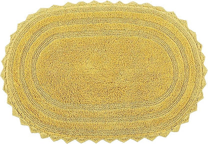 Better Trends Lilly Crochet 20x32 Oval Bath Rugs & Reversible Bath Rugs, Bath mats for Bathroom, Luxurious 100% Cotton Bath Rug & Water Absorbent Bathroom Mat- Yellow Bath Matt
