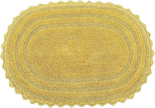 Better Trends Lilly Crochet 20x32 Oval Bath Rugs & Reversible Bath Rugs, Bath mats for Bathroom, Luxurious 100% Cotton Bath Rug & Water Absorbent Bathroom Mat- Yellow Bath Matt