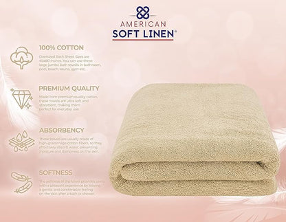 American Soft Linen 100% Cotton 600 GSM Turkish 40x80 Oversized Bath Towel Sheet, Extra Large Adult Towels for Bathroom, Beige Bath Sheet