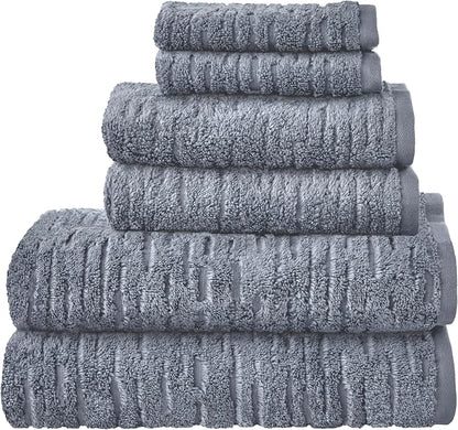 SKL Home CloudSoft Bath Towel Set, 6-Piece, 100% Cotton Luxury, Smoke Blue | 2 Bath towels, 2 hand towels, 2 washcloths. Premium spa-level quality. 600/520 GSM weight. Ultra plush & absorbent.