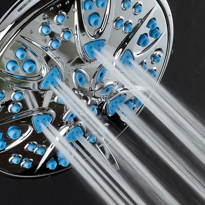 AquaDance Antimicrobial – Anti-Clog High-Pressure 6-Setting Head with Microban Nozzle Protection from Growth of Mold, Mildew & Bacteria for Stronger Shower 4", Aqua Blue Jets – 1.8 GPM