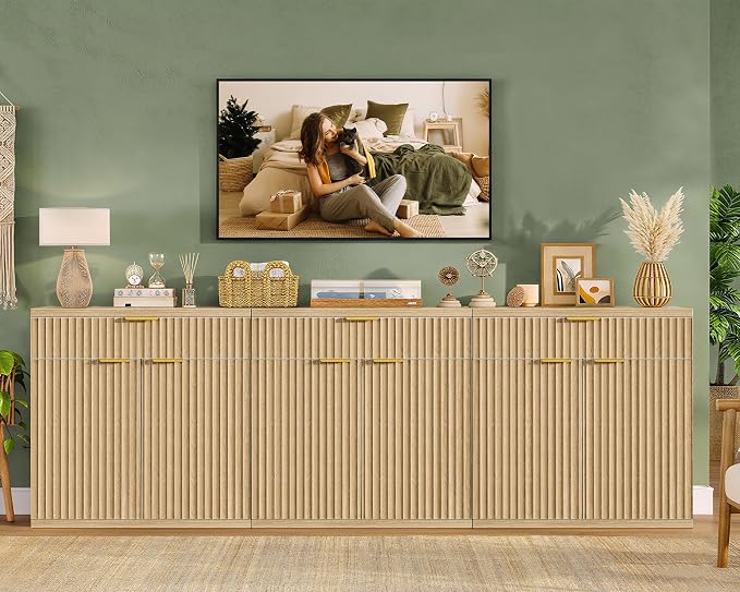 31.5" W Fluted Buffet Cabinet with Storage, Sideboard Cabinet, Coffee Bar Cabinet with 2 Doors and Adjustable Shelf for Living Room, Kitchen, Entryway, Natural