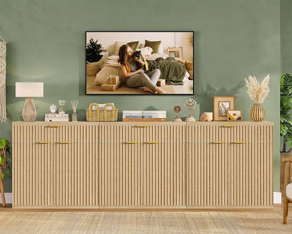 31.5" W Fluted Buffet Cabinet with Storage, Sideboard Cabinet, Coffee Bar Cabinet with 2 Doors and Adjustable Shelf for Living Room, Kitchen, Entryway, Natural