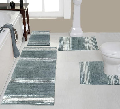 Home Weavers 100% Cotton Gradiation Collection Bathroom Décor | Washable Rug | Bathroom Mat | Kitchen Mat | Bathroom Rug Set | Bath Mat Set | Bath Floor Mat Non Slip, 4 Piece Set with Runner, Gray
