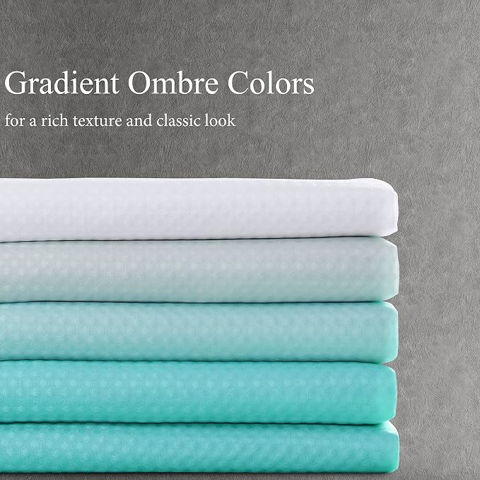 Shower Curtain 72 inches Long 6FT for Bathroom 1 Panel Aqua Blue | Ombre Waffle, Shower Curtains with Hook, Water Repellent, Boho Farmhouse, Simple Modern Bath Decor, 72x72