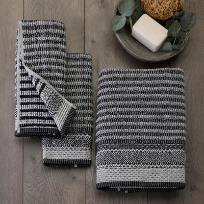 SKL Home Lewis Hand Towel Set-2pc, Premium 100% Cotton, Black | 600 GSM weight. Spa-level quality. Soft & absorbent textured jacquard. For the bathroom, kitchen, bar or any sink space.