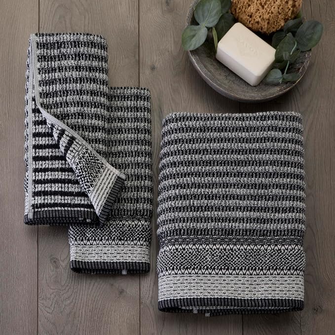 SKL Home Lewis Bath Towel, Premium 100% Cotton, Black | 600 GSM weight. Spa-level quality. Soft & absorbent with a textured jacquard pattern.
