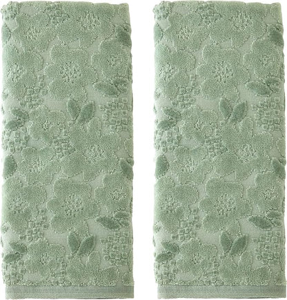 SKL Home Blossom Floral Hand Towel Set-2pc, 100% Turkish Cotton, Sage | Soft, textured jacquard. For use in the bathroom, kitchen, or bar & makes a great gift.