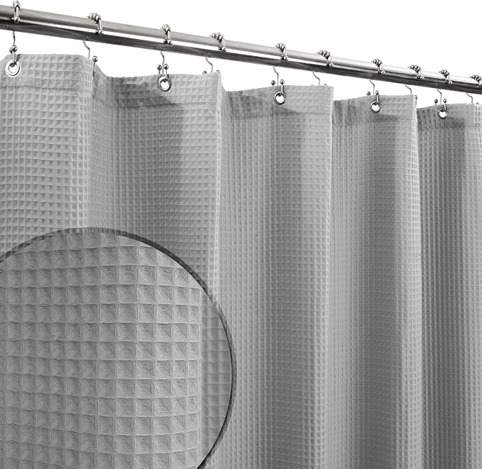 Barossa Design Long Shower Curtain 78" Height - Honeycomb Waffle Weave & Cotton Blend, Hotel Luxury & Spa, Heavy Weight Fabric, Washable - Lake Wanaka Gray, 72x78