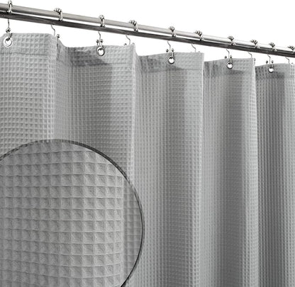 Barossa Design Long Shower Curtain 78" Height - Honeycomb Waffle Weave & Cotton Blend, Hotel Luxury & Spa, Heavy Weight Fabric, Washable - Lake Wanaka Gray, 72x78