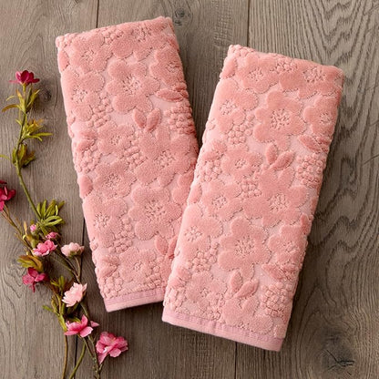 SKL Home Blossom Floral Hand Towel Set-2pc, 100% Turkish Cotton, Blush | Soft, textured jacquard. For use in the bathroom, kitchen, or bar & makes a great gift.