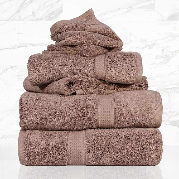 Superior Egyptian Cotton Ultra Plush & Absorbent, 6 Piece Set, Muted Mauve | Quick Dry, Soft Luxury Towel Set, Bath Essentials, Guest Bath, Spa, 2 Bath, 2 Hand, 2 Face Towels, Madeline Towels