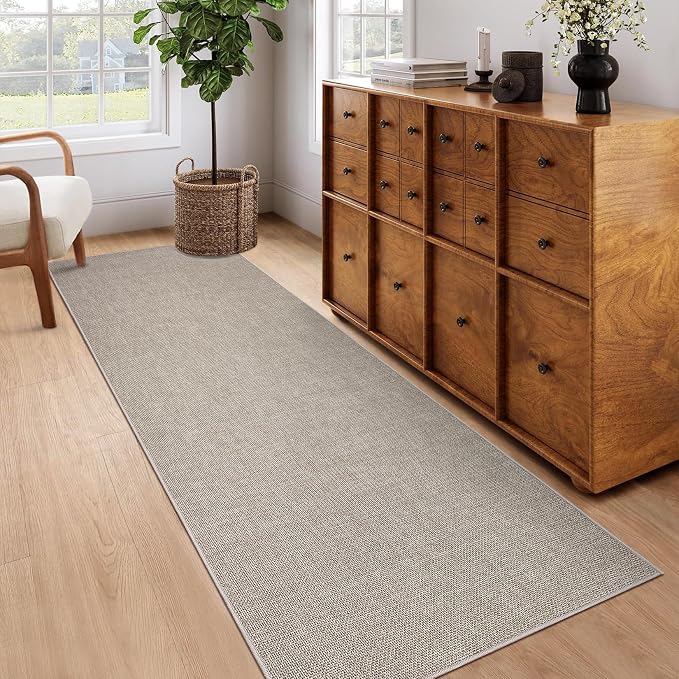 Garvee Washable Runner Rug 2x6 Woven Textured Hallway Runner Rug Taupe | Modern Minimalist Solid Color Non Slip Runners Low Pile Non-Shedding Thin Foldable Mat for Entryway Kitchen Bathroom Bedside