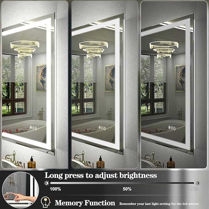 72x40 Inch LED Mirror for Bathroom | Large Lighted Vanity Mirror for Wall, Dimmable, Backlit + Front Lights, Anti-Fog, Shatter-Proof, 3 Colors, Memory