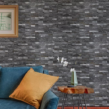 StyloVue 20 Sheets Peel and Stick Backsplash for Kitchen, Gray-Gold Stone with Metal Silver Look Stick on Tile Upgrade Your Kitchen Backsplash, RV, Fireplace