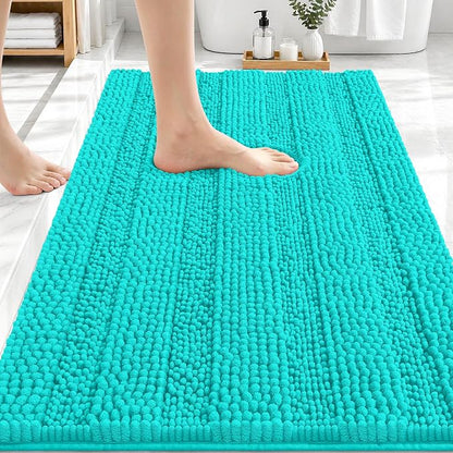 OLANLY Thick Bathroom Rugs 30x20, Soft Chenille Striped Bath Rugs, Teal | Rubber Backing, Machine Wash, Extra Absorbent Bath Mats for Bathroom Floor, Tub and Shower, Home Decor Accessories