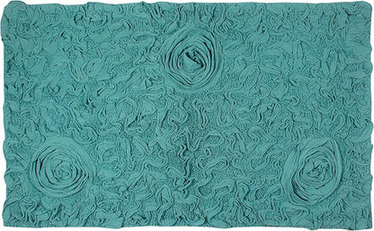 Home Weavers Bell Flower Collection 100% Cotton Tufted Bath Rugs, Extra Soft and Absorbent Bath Rugs, Non-Slip Bath Mats, Machine Washable, Bathroom Bath Mats for Floor, 24"x40" Rectangle, Turquoise