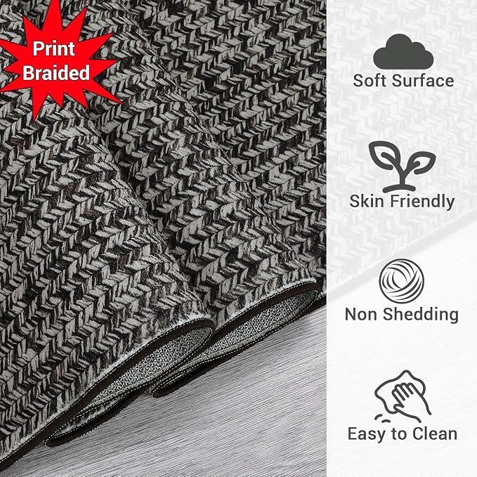 Printed Washable Rugs Runner 2x8 Rug for Living Room Bathroom Rugs Modern Imitation Braided Bedroom Rug Non Slip Bordered Kitchen Runner Stain Resistant Carpet 2'x8' Grey/Brown