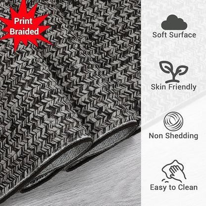 Printed Washable Rugs Runner 2x8 Rug for Living Room Bathroom Rugs Modern Imitation Braided Bedroom Rug Non Slip Bordered Kitchen Runner Stain Resistant Carpet 2'x8' Grey/Brown