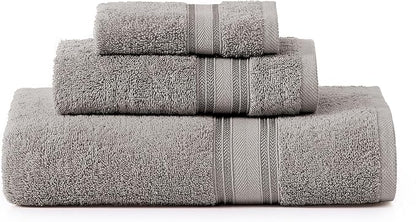 LANE LINEN Bath Towel Set 100% Cotton 3 Piece Soft Absorbent - Grey | Shower Towels - Generously Sized, Oversized & Roomy, Lightweight & Breathable, Fade-Resistant Color, Classic Terry Weave