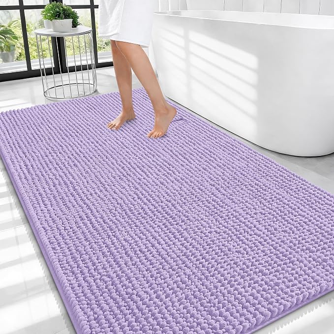 OLANLY Thick Chenille Large Bathroom Rugs Mats 44x32, Lavender | Soft Absorbent Bath Rugs, Rubber Backing, Machine Wash Dry, Bath Mats for Bathroom, Tub and Shower, Home Decor Accessories