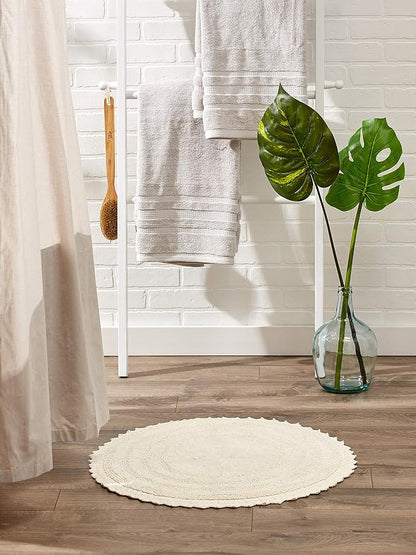 DII Crochet Collection Reversible Bath Mat, Round, 27.5" Diameter, Off-White