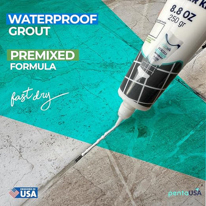 Premixed Tile Grout Repair - White 2-Pack (17.6oz/500g) | Acrylic sanded formula, for bathroom shower kitchen tile, water-resistant, 24-hour cure, 58 sq ft, value 2-pack