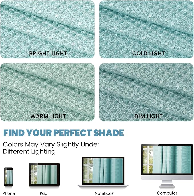 SORTTO No Hook Shower Curtain with Snap in Liner Set Waffle Shower Curtain for Bathroom Hotel Style Fabric Waterproof Inner Liner，71" W x 74" H, Teal