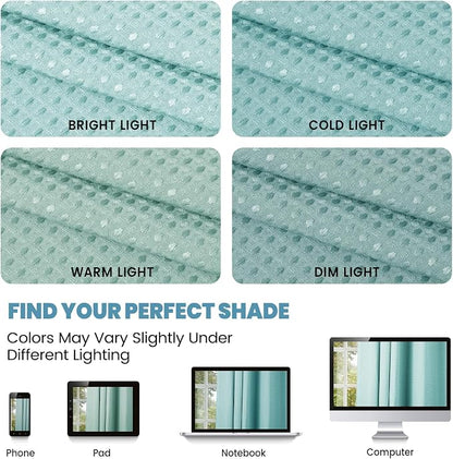 SORTTO No Hook Shower Curtain with Snap in Liner Set Waffle Shower Curtain for Bathroom Hotel Style Fabric Waterproof Inner Liner，71" W x 74" H, Teal