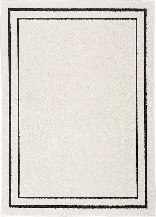Nourison Home Nourison Essentials Ivory/Black 6' x 9' Area Rug - Easy Clean, Non Shedding, Bed Room, Living Room, Dining Room, Kitchen (6' x 9')