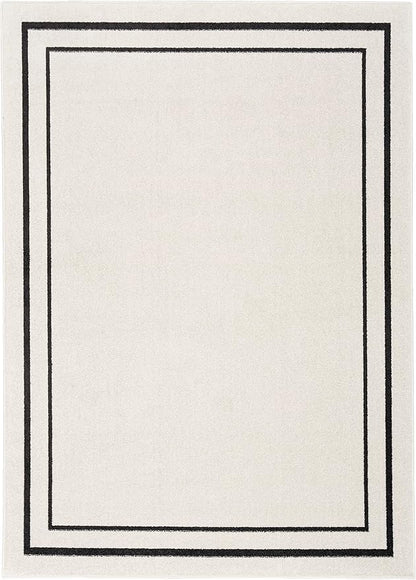 Nourison Home Nourison Essentials Ivory/Black 6' x 9' Area Rug - Easy Clean, Non Shedding, Bed Room, Living Room, Dining Room, Kitchen (6' x 9')