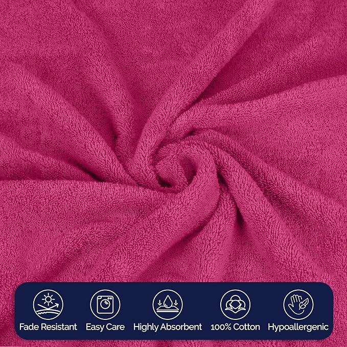 Elegant Comfort Premium Turkish Cotton 4 Pack Hand Towel Set - 16 x 28 inch, Luxurious Hotel Spa Quality 100% Turkish Cotton 4PC Hand Towel Set - Highly Absorbent - Soft Bathroom Towels, Hot Pink