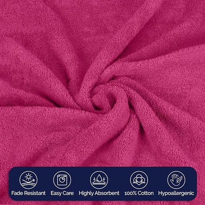 Elegant Comfort Premium Turkish Cotton 4 Pack Hand Towel Set - 16 x 28 inch, Luxurious Hotel Spa Quality 100% Turkish Cotton 4PC Hand Towel Set - Highly Absorbent - Soft Bathroom Towels, Hot Pink