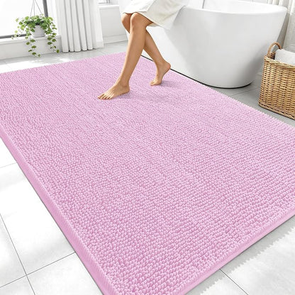 OLANLY Large Bathroom Rugs 70x46, Extra Soft Absorbent Chenille Bath Rugs | Pink, Quick-Drying Rubber Backing, Machine Washable Bath Mat for Bathroom Floor, Tub and Shower, Home Decor Accessories