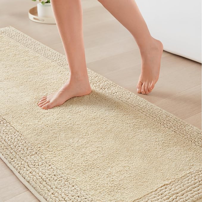 Madison Park Splendor Reversible 100% Cotton Bath Runner, 24 x 72, Natural | Tufted Bathroom Rug, 3000 GSM, Hotel Quality, Luxurious Plush, Medium Pile, Absorbent, Quick Dry, OEKO-TEX, Shower Room Décor