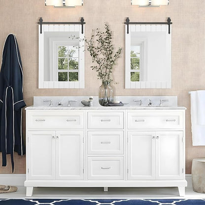 Besdomus Bathroom Farmhouse Large Mirror: 24"x36" White Barn Door Solid Cedar Wood Frame Vanity Mirror - Rustic Wall Mounted Mirror for Bathroom/Living Room/Entryway - Farmhouse Decor for Homemakers